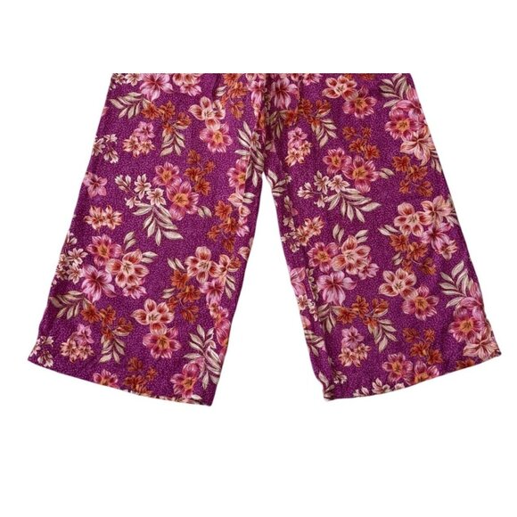 Loft Womens Lily Wide Leg Pants M Linen Blend Purple & Pink Floral Breezy EUC - Picture 3 of 6